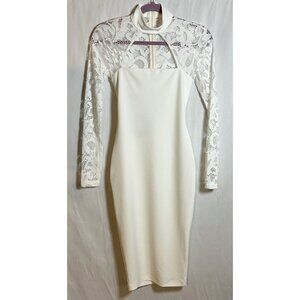 Nookie NWT Lady Lace Long Sleeve Cut Out White Bodycon Cocktail Midi Dress S